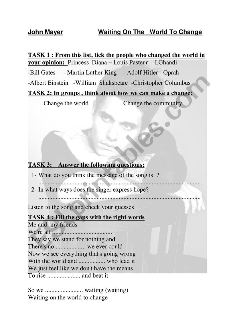 John Mayer worksheet