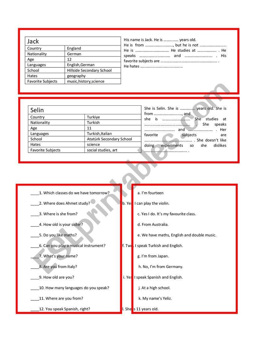 Nationalities and Countries Worksheet