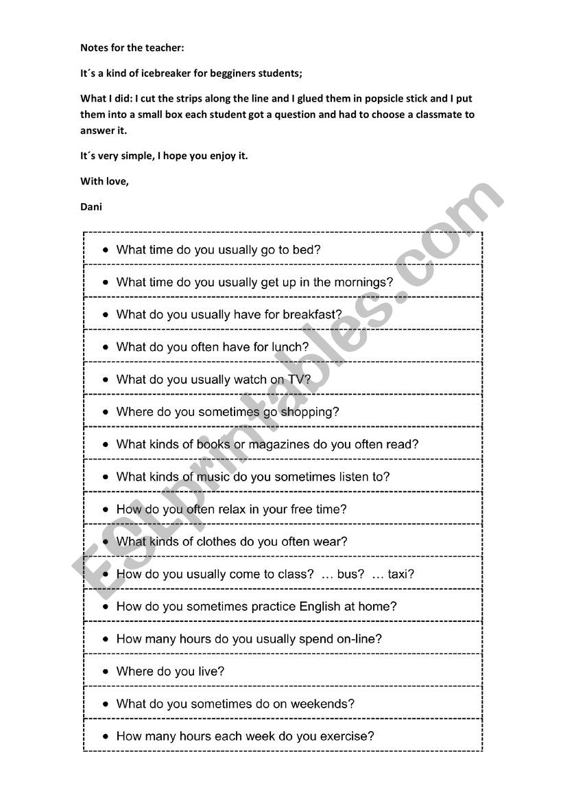 Icebreaker worksheet