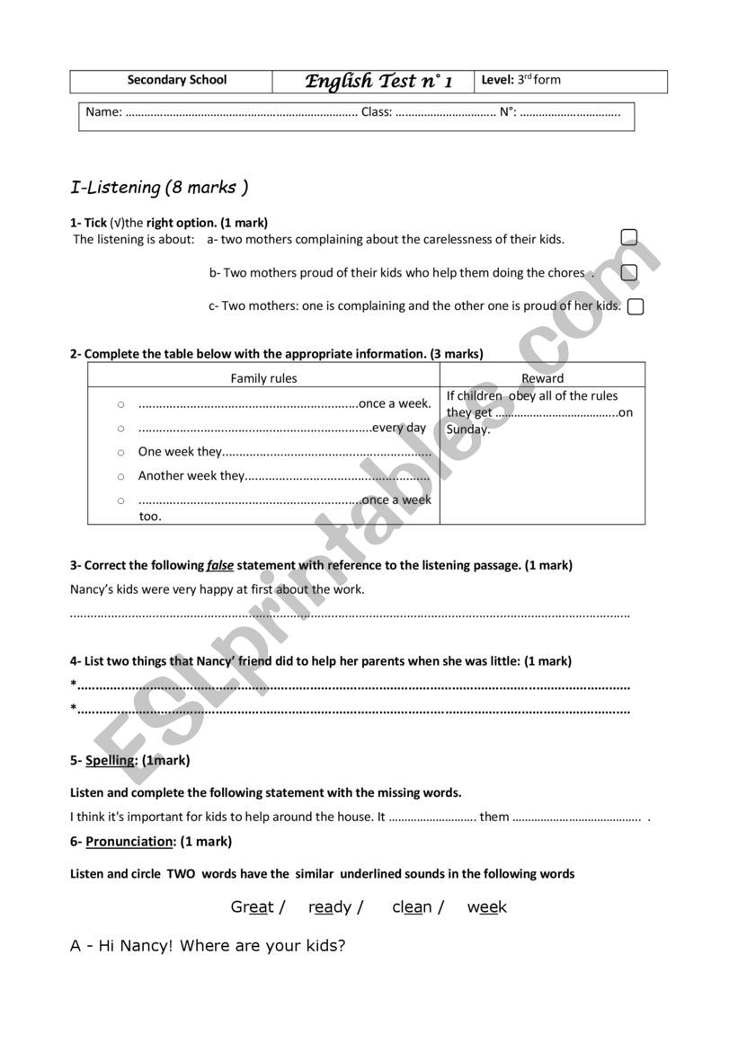 mid term test n1 worksheet