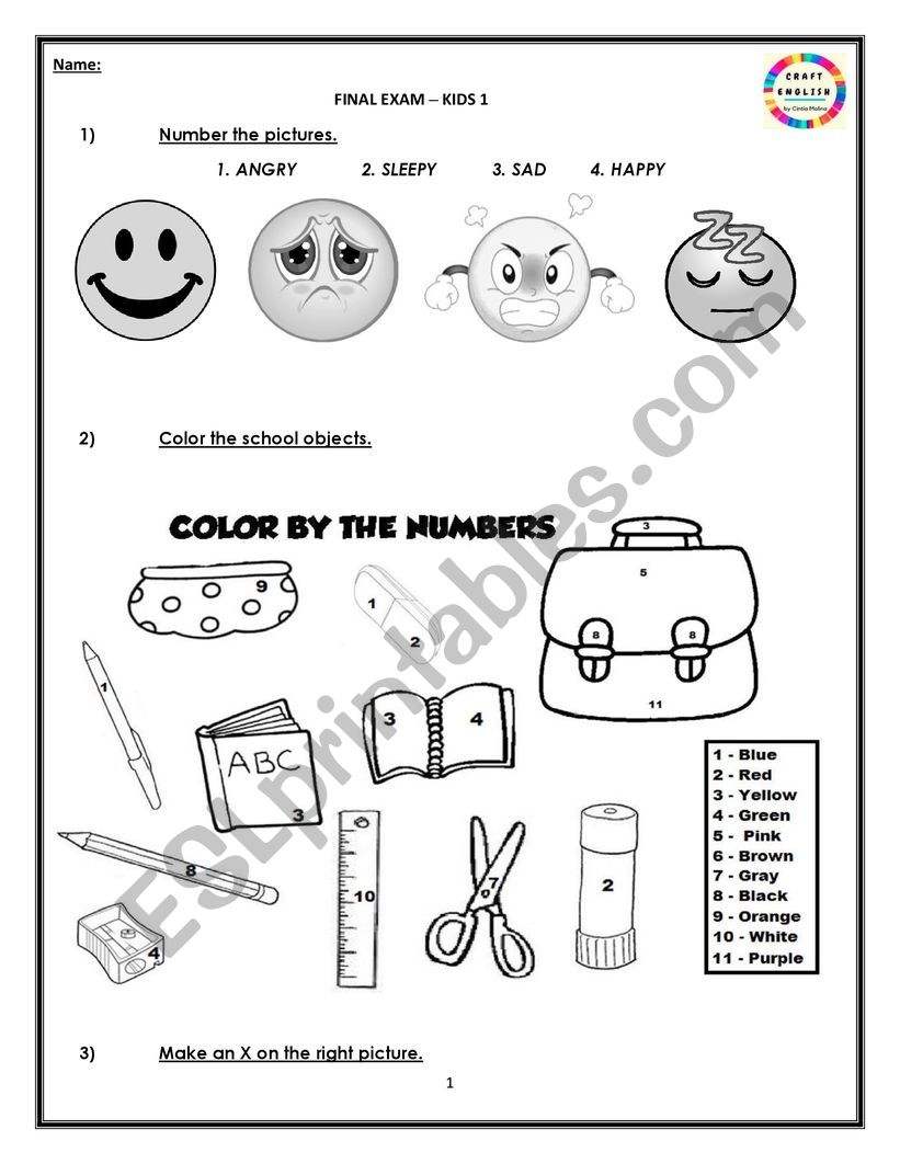 Final exam for kids or lower prep