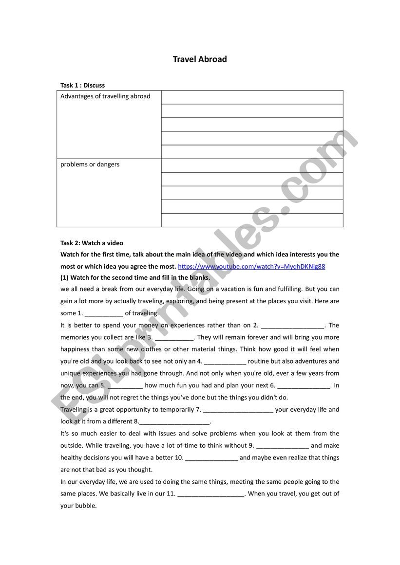 Travel Abroad worksheet