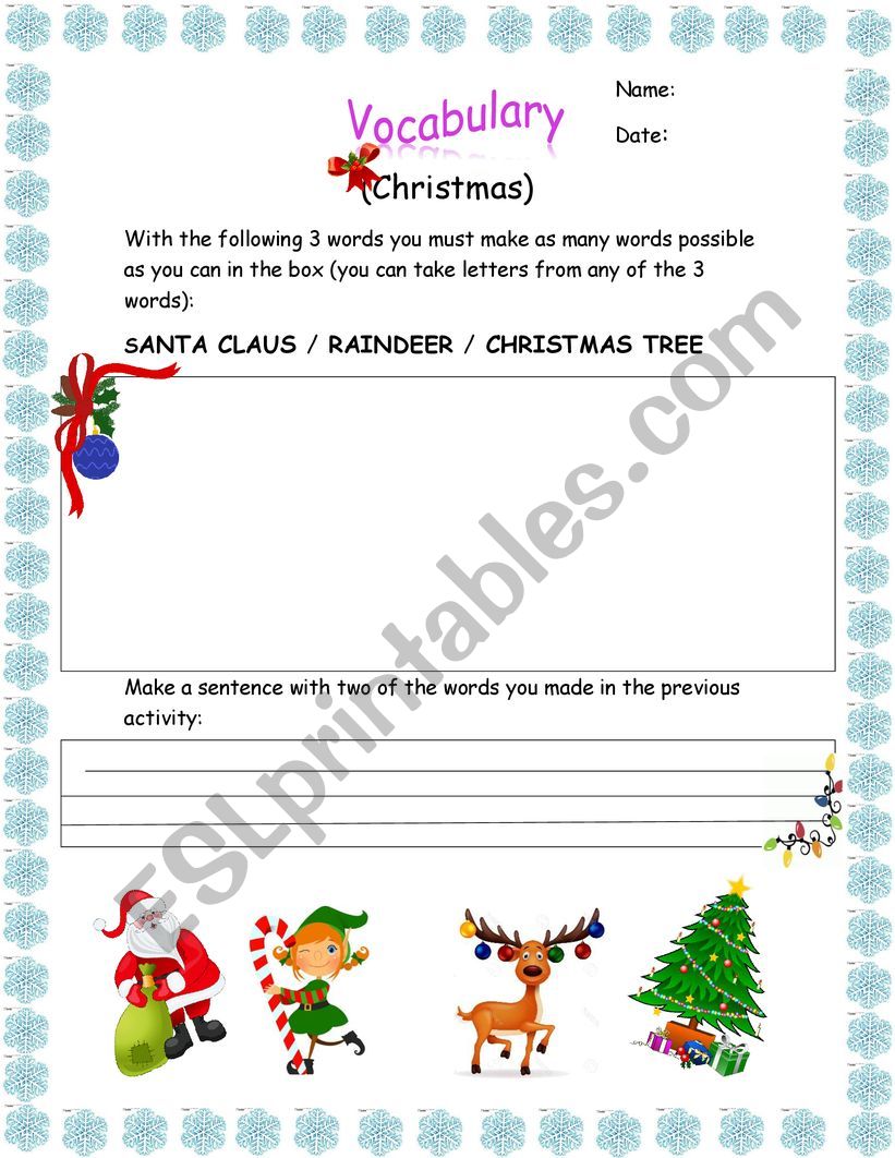 Vocabulary Christmas theme worksheet
