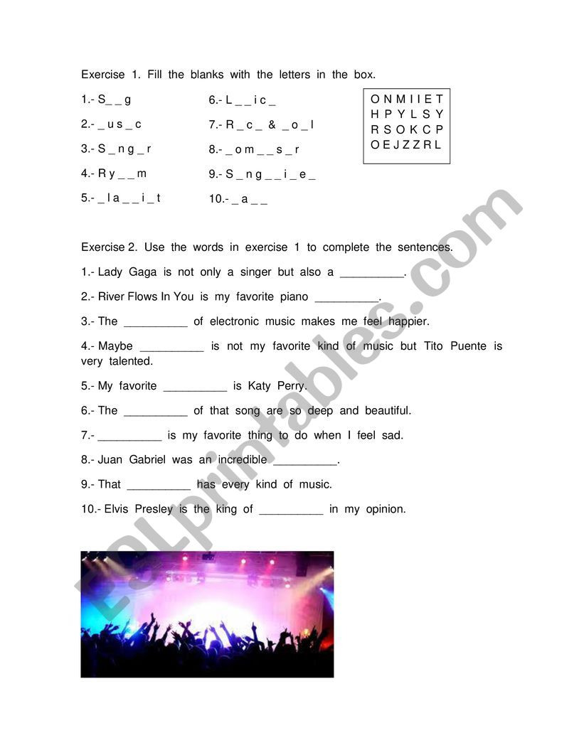 MUSIC worksheet