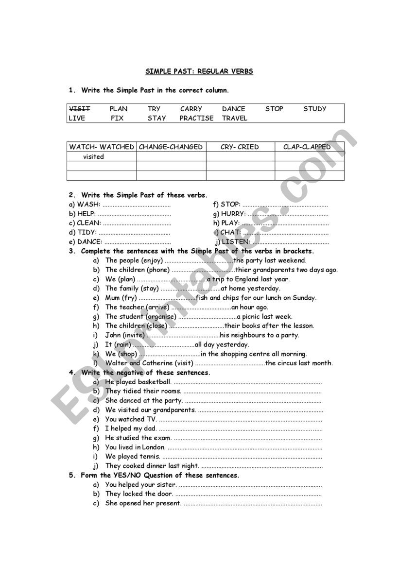 Simple past tense worksheets worksheet