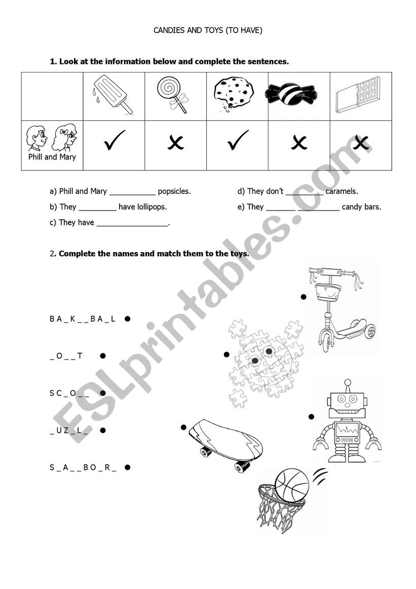 CANDIES AND TOYS (TO HAVE) worksheet