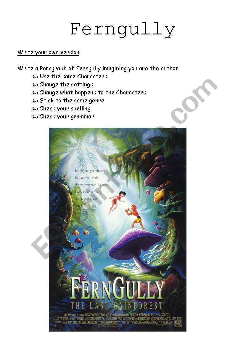 Ferngully Paragraph worksheet