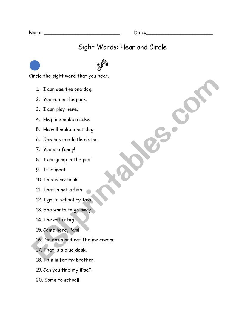 hear and circle the sight word esl worksheet by lizjacquinot