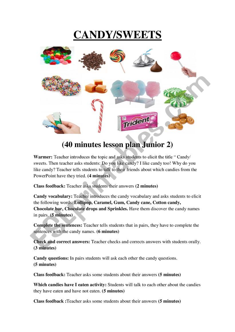 CANDY LESSON PLAN - ESL Worksheet By Lieege