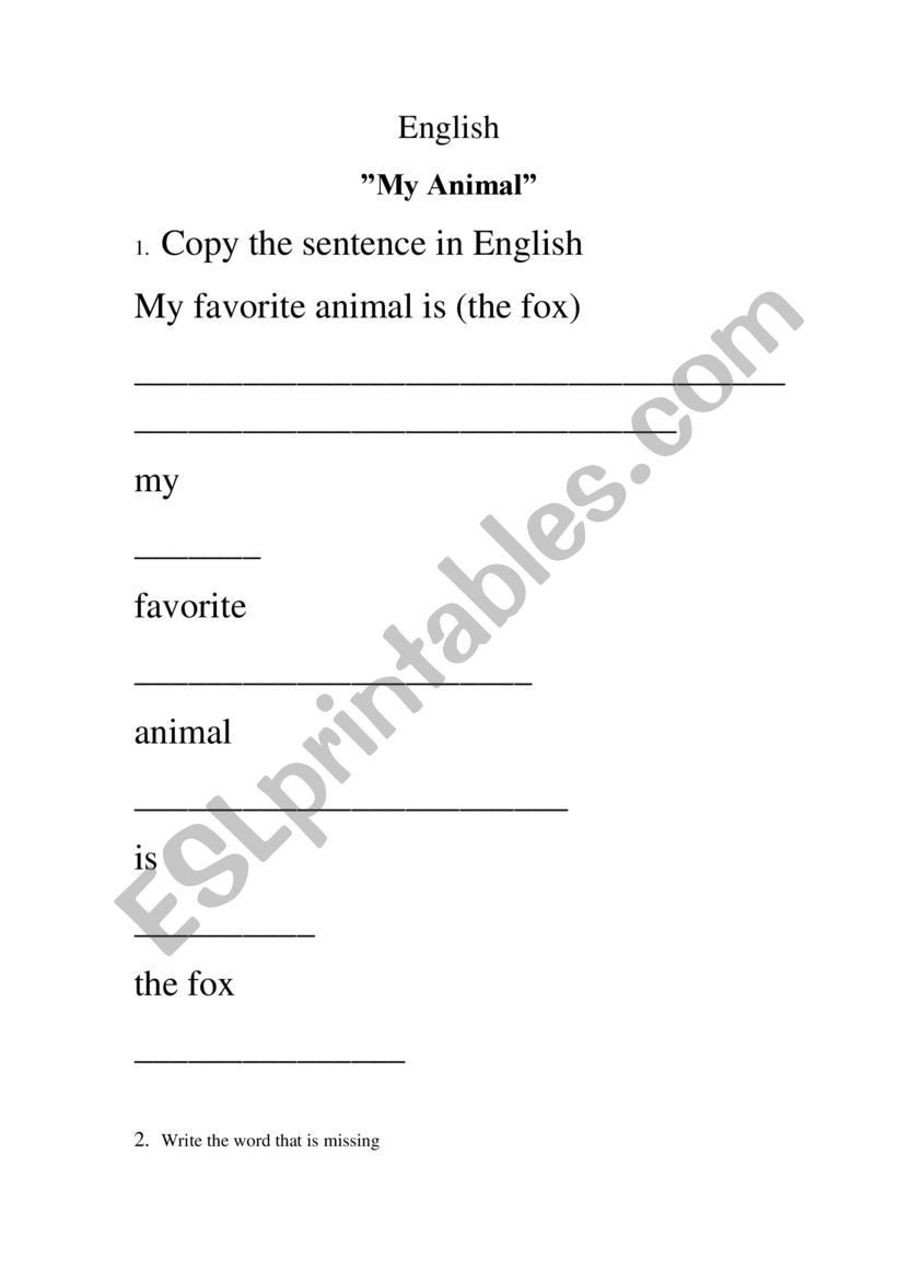 My favorite animal worksheet
