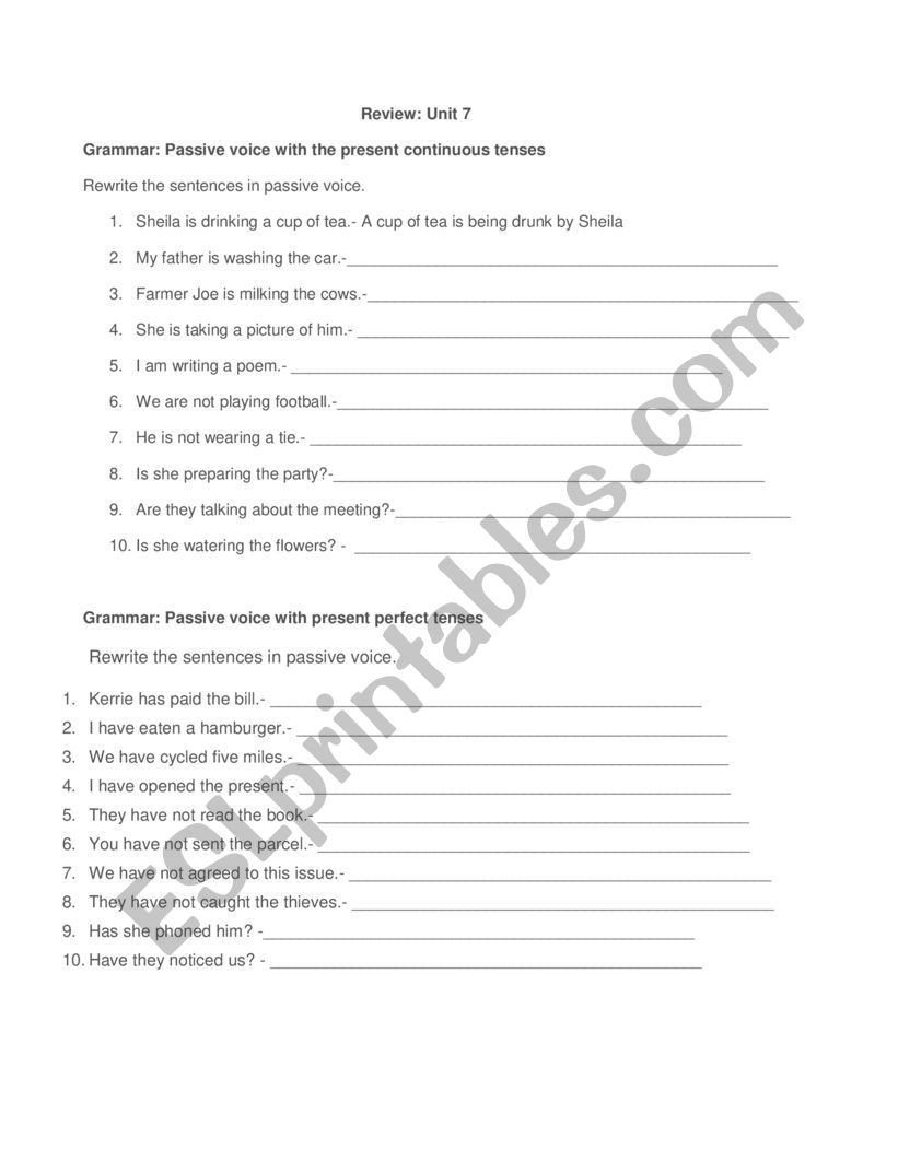Worksheet: Passive voice with the present continuous  and present perfect