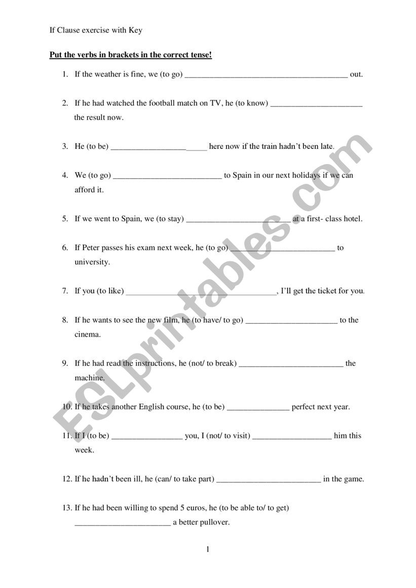 if Clause worksheet