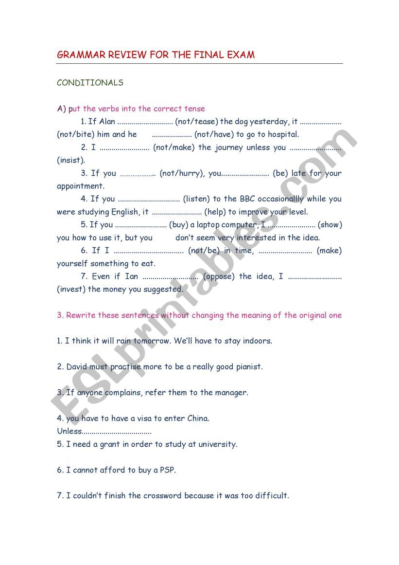 INTERMEDIATE GRAMMAR REVIEW worksheet