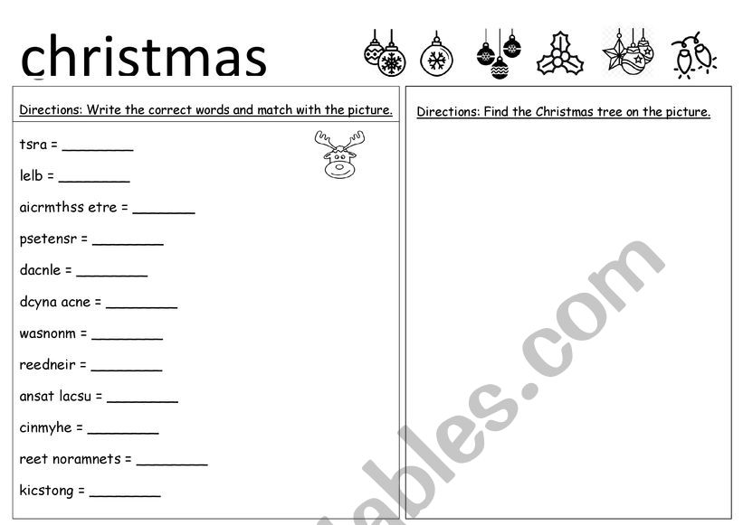 Christmas vocabulary worksheet