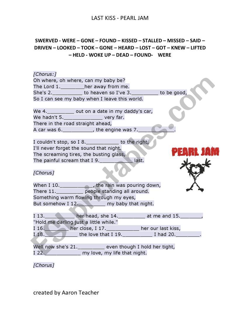 Last kiss- Pearl Jam  worksheet