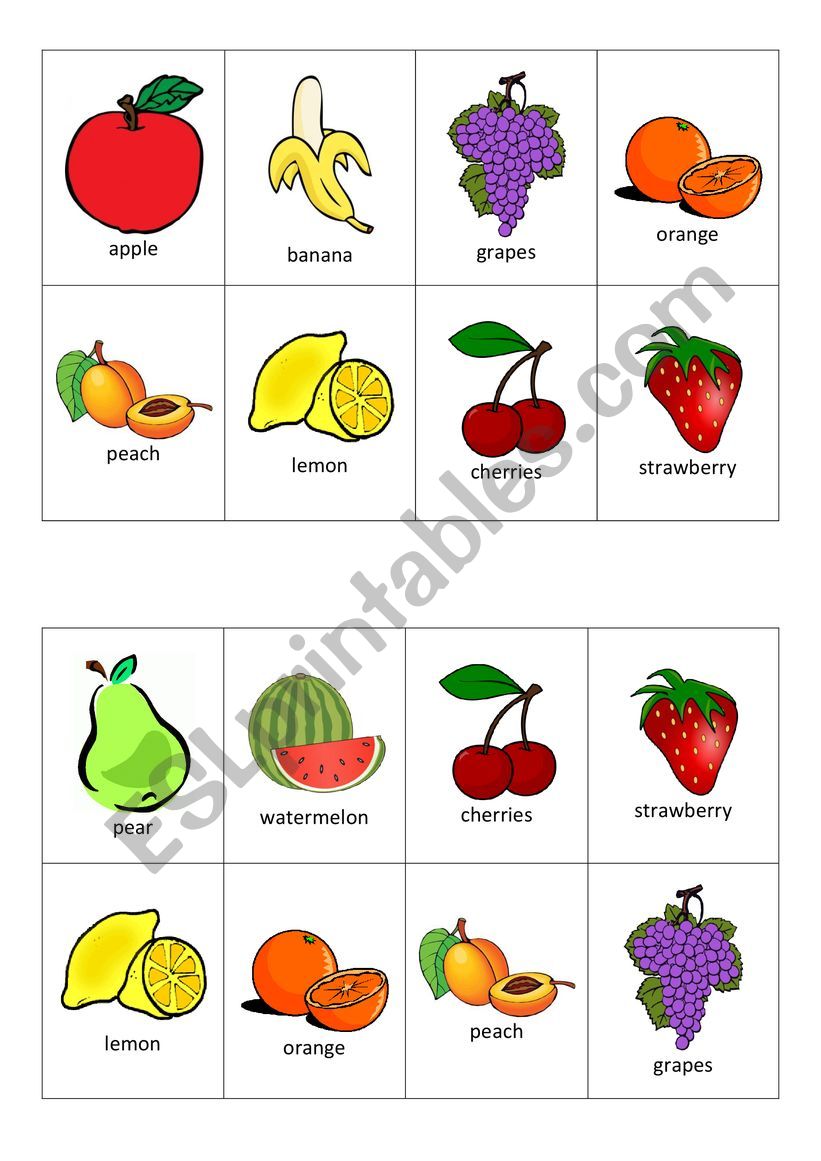 Fruits and Vegetables Games: Bingo, Go fish - ESL worksheet by eawarwick