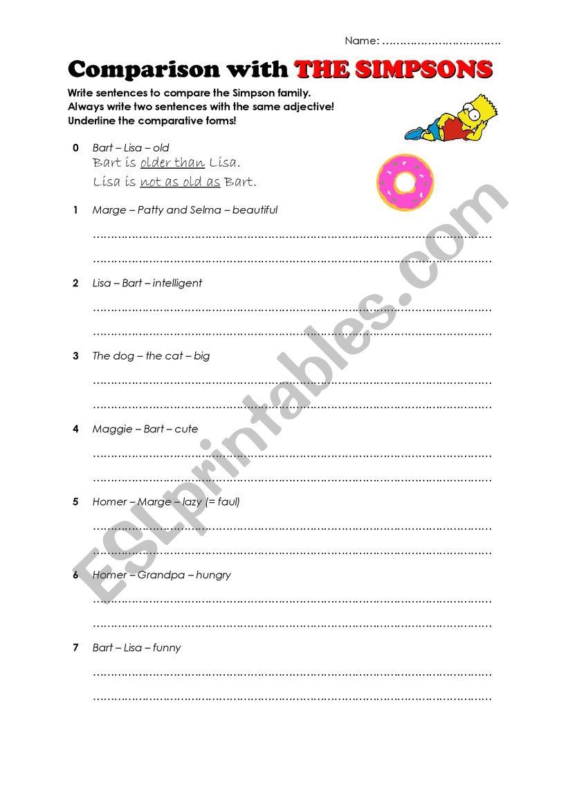 The Simpsons - Comparison worksheet