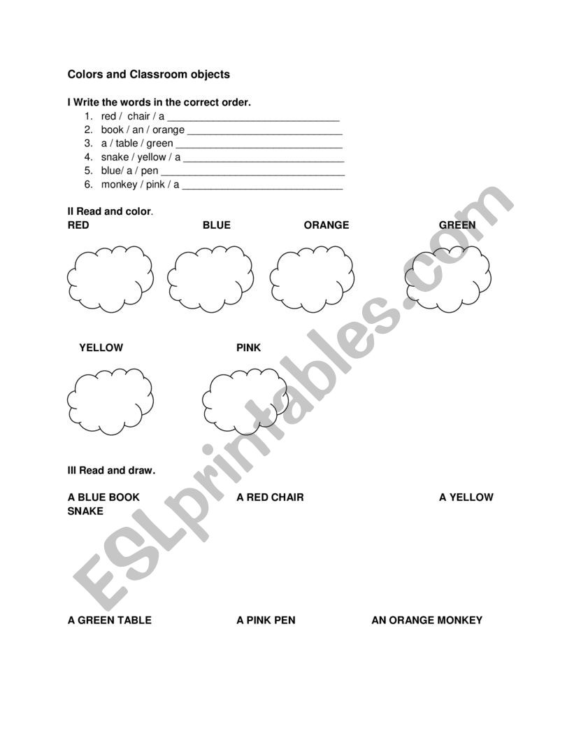 Colors and objects worksheet