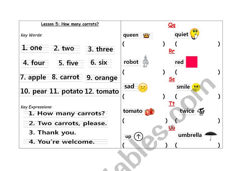 How Many Carrots worksheet