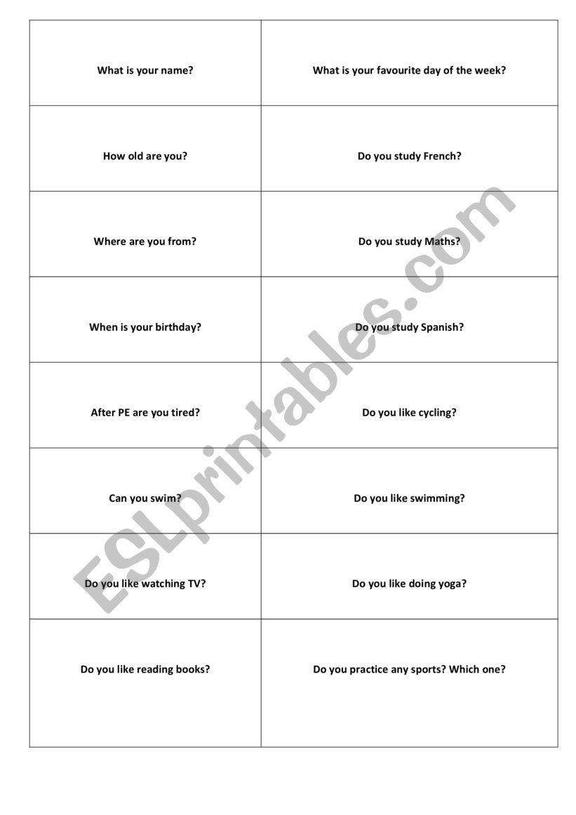 ORAL Questions worksheet