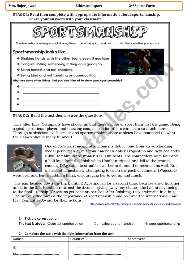 values and attitudes  sportsmanship