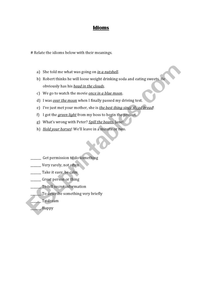 Idioms worksheet