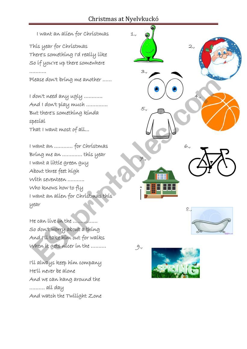 An Alien For Christmas worksheet