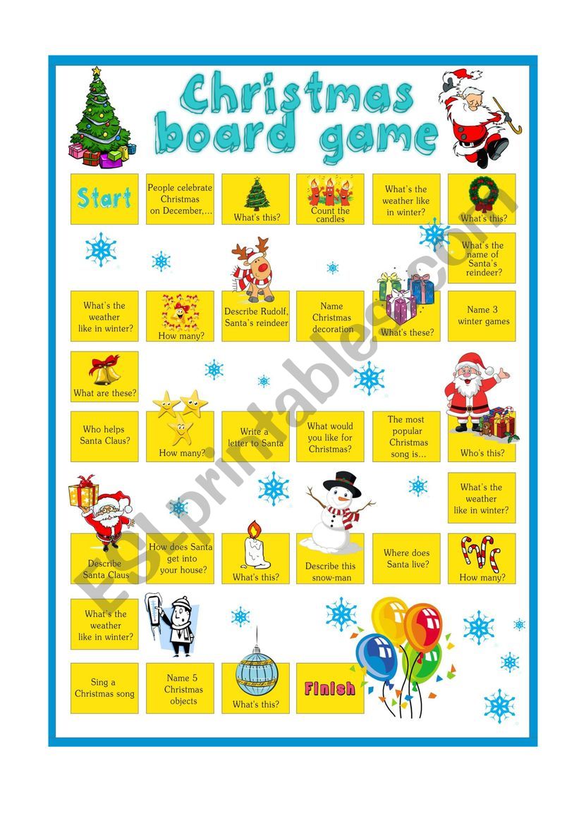 Christmas Board Game: English ESL worksheets pdf & doc