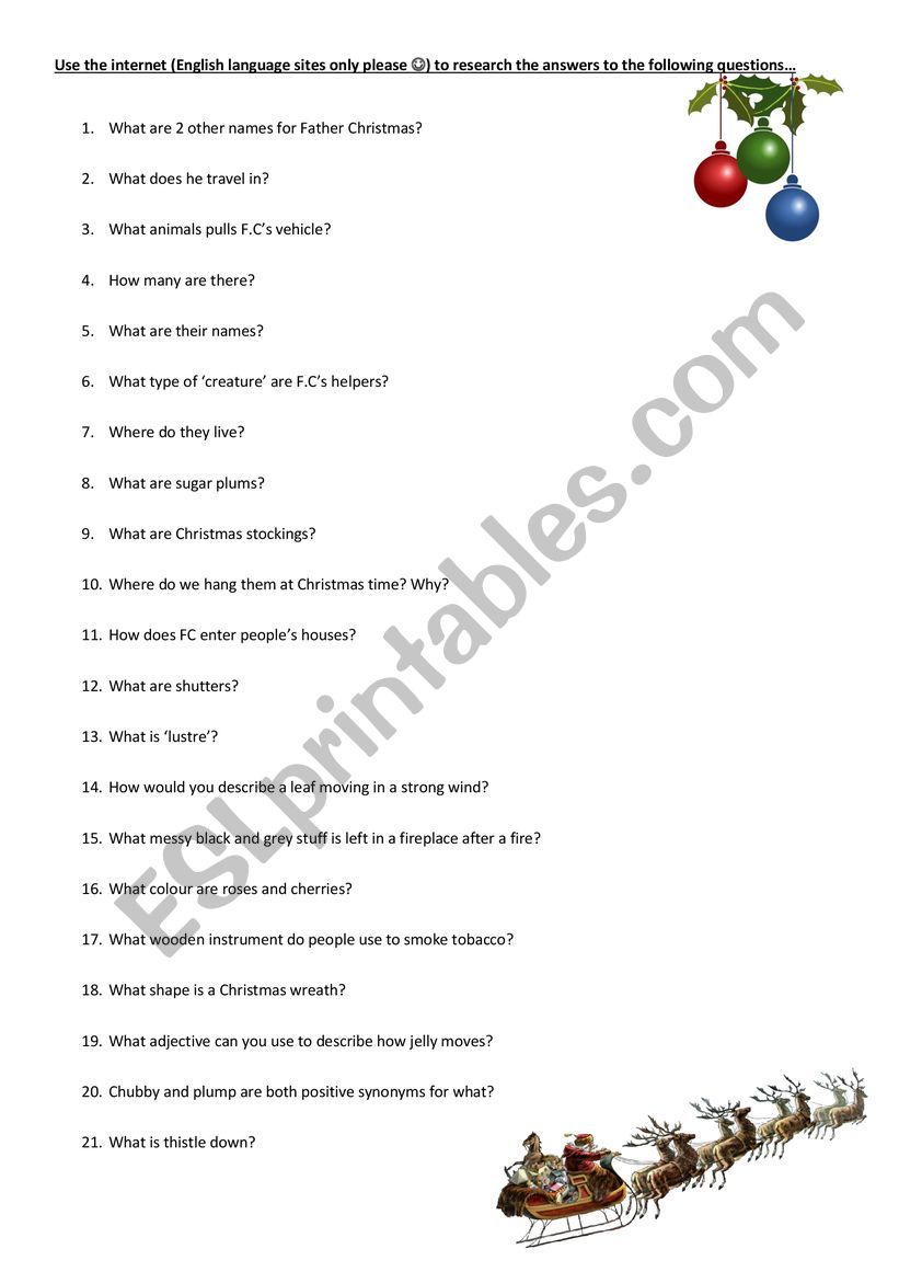 Web Quest for before ´twas the night before christmas - ESL worksheet ...