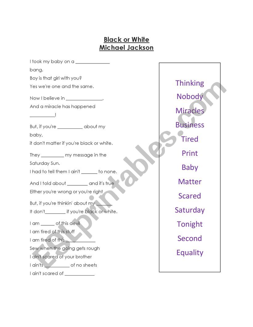 Michael Jackson Lyrics  worksheet