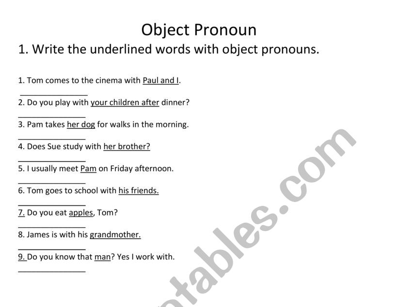 Object Pronoun  worksheet