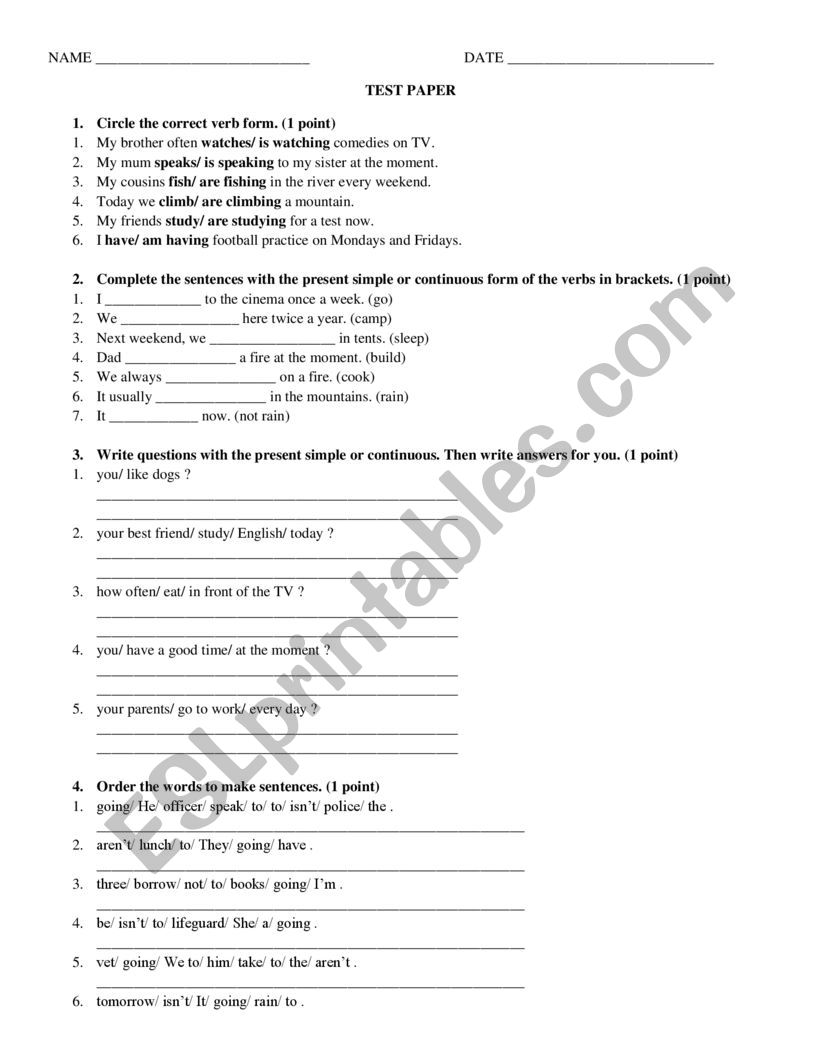 Test Paper worksheet