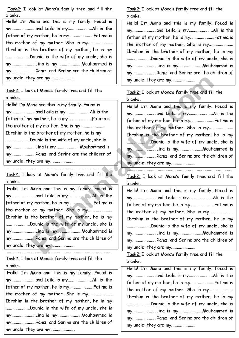 Monas family tree  worksheet