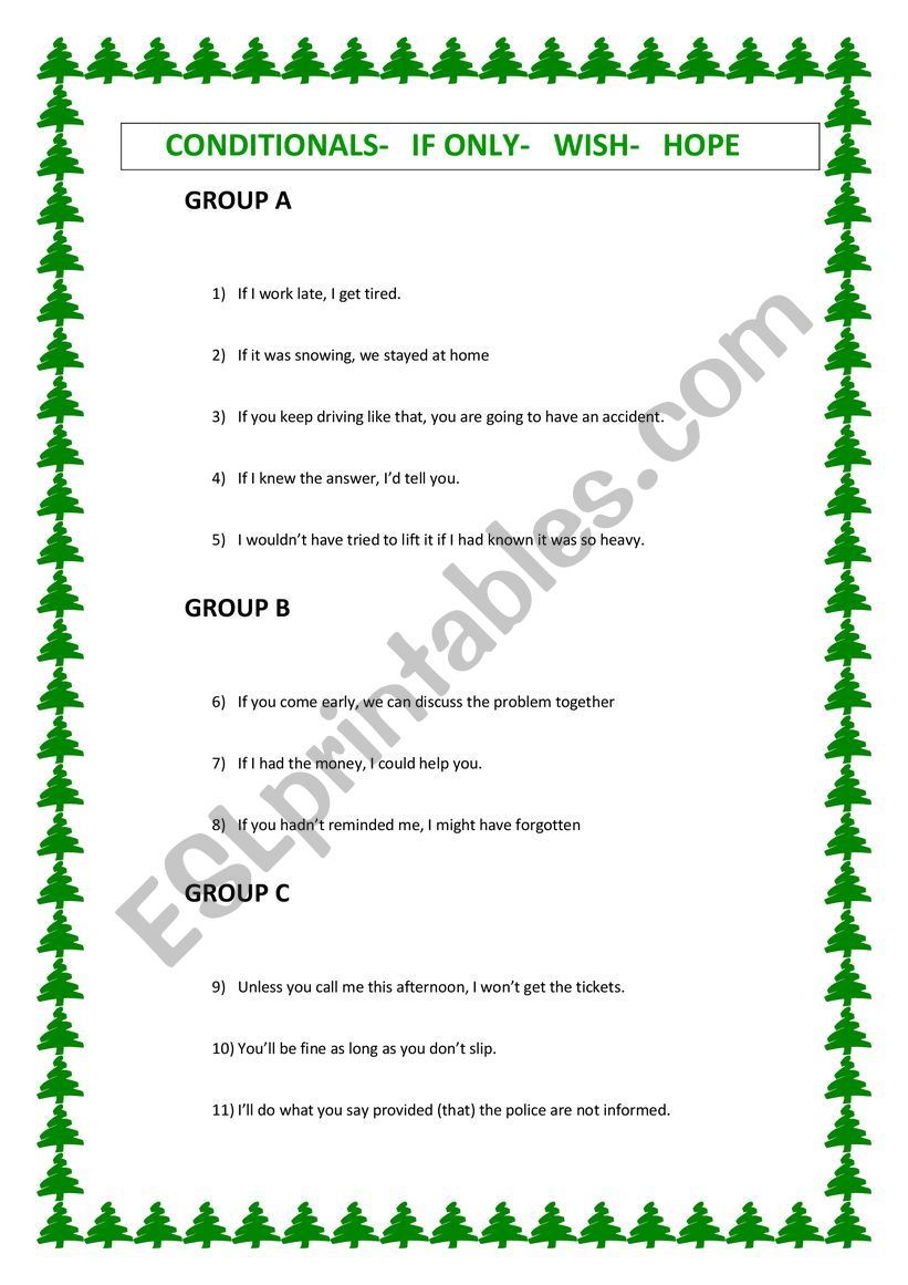 CONDITIONALS- GROUP WORK worksheet