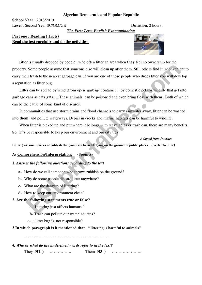 second year first term worksheet