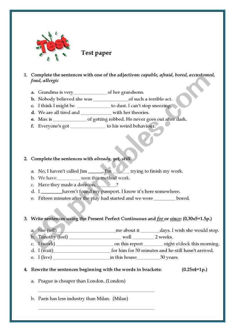 Test paper worksheet