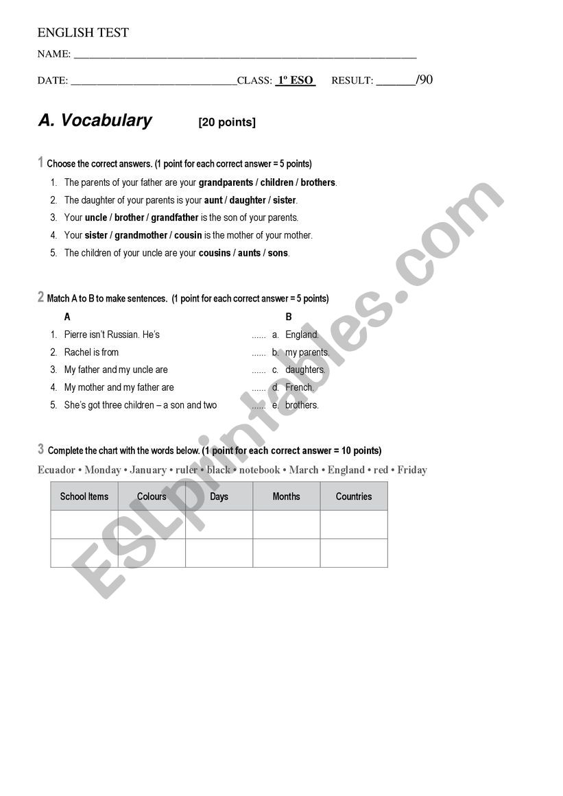 EXAM 1 ESO worksheet