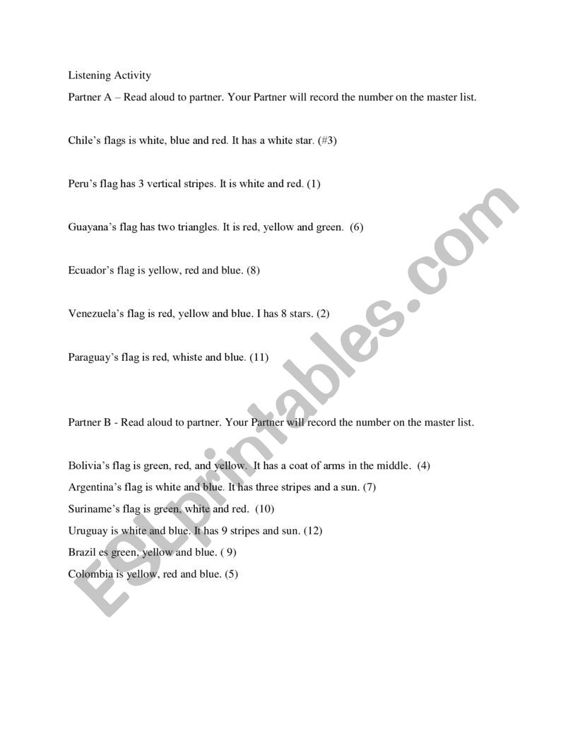 Identify South American Flags worksheet