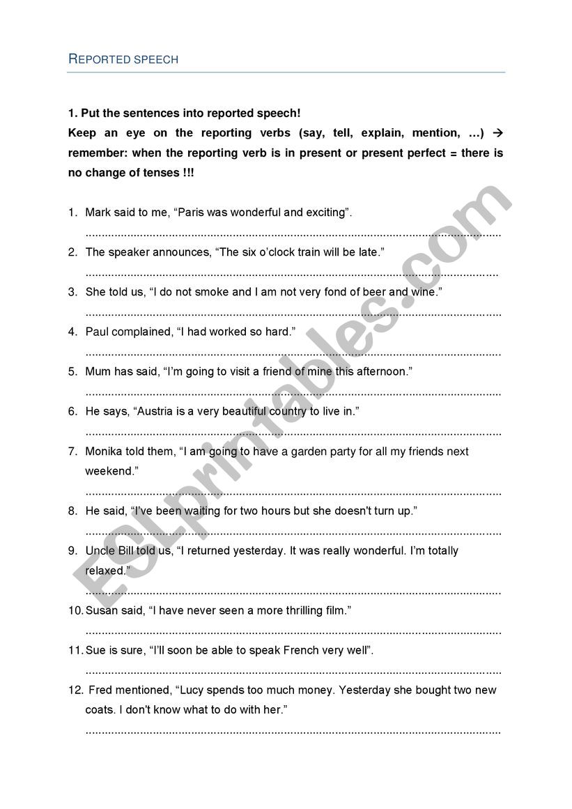 Reported Speech Exercises Esl Worksheet By Princess Mila Hot Sex Picture