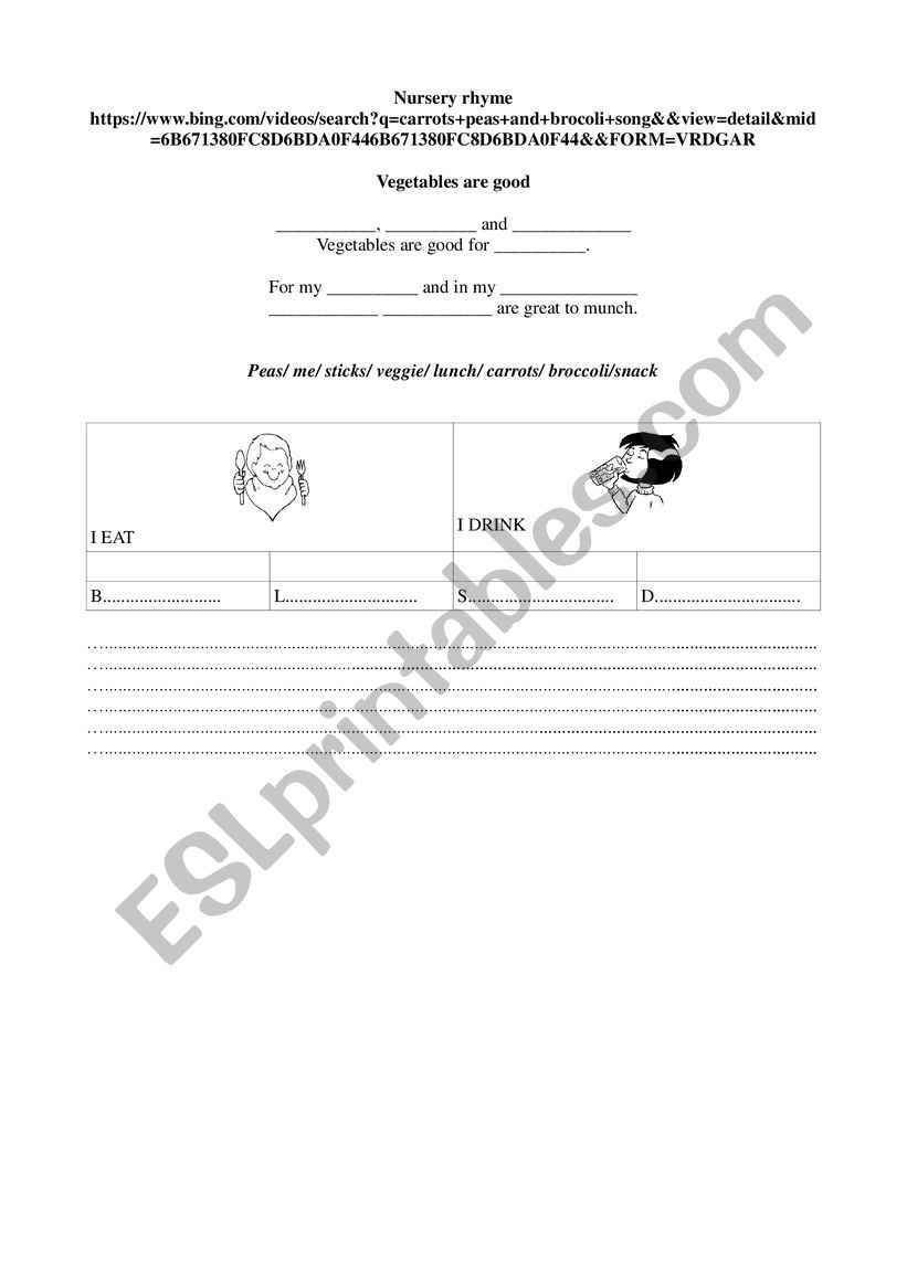 vegetable song worksheet