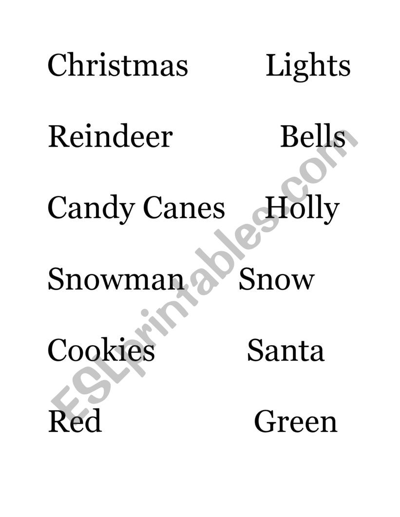 Christmas Words Cutout Phonics Search