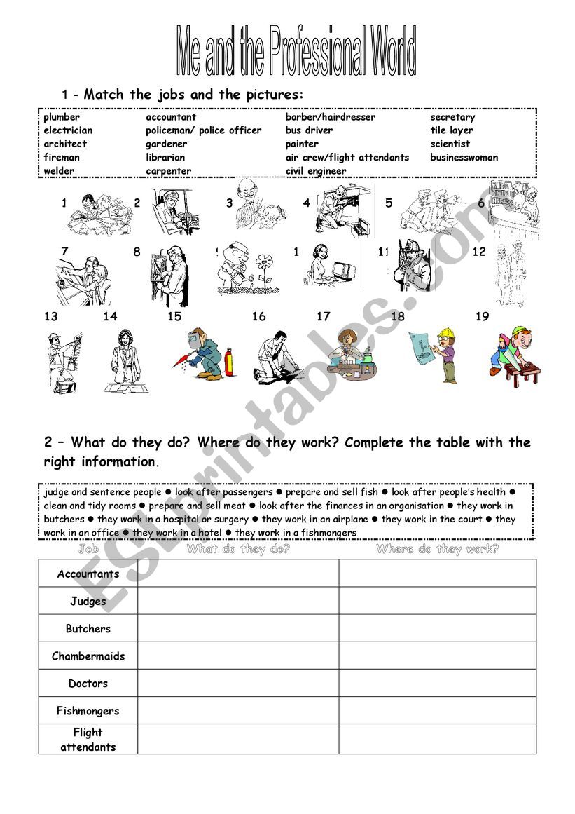 jobs vs descriptions vocabulary worksheet esl worksheet by ant71