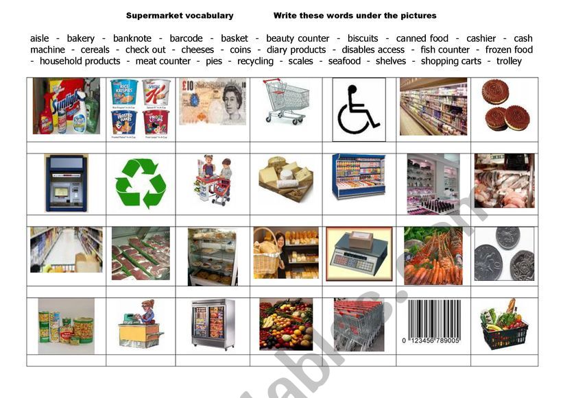 supermarket vocabulary esl worksheet by isis49