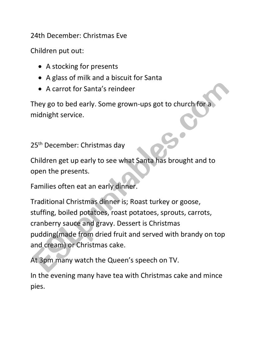 Christmas in the UK worksheet