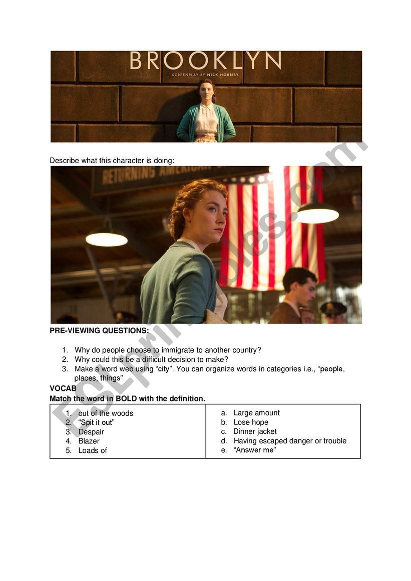 Brooklyn movie worksheet worksheet