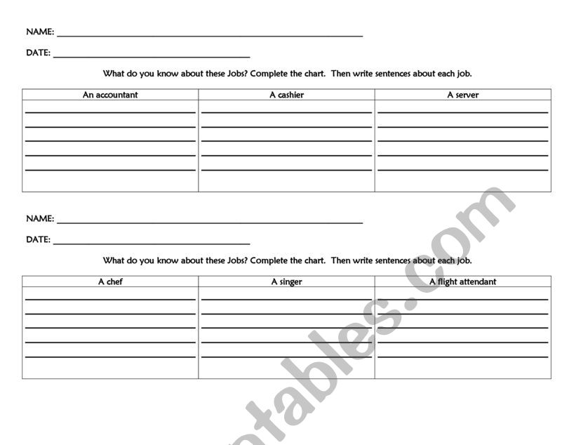 Jobs worksheet