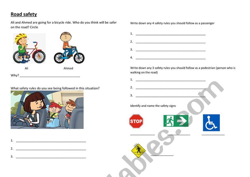 road safety esl worksheet by aishiii