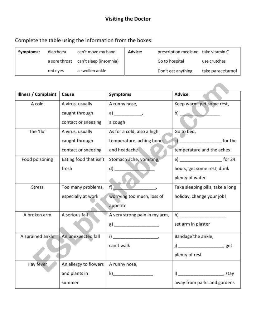 Visiting the Doctor worksheet