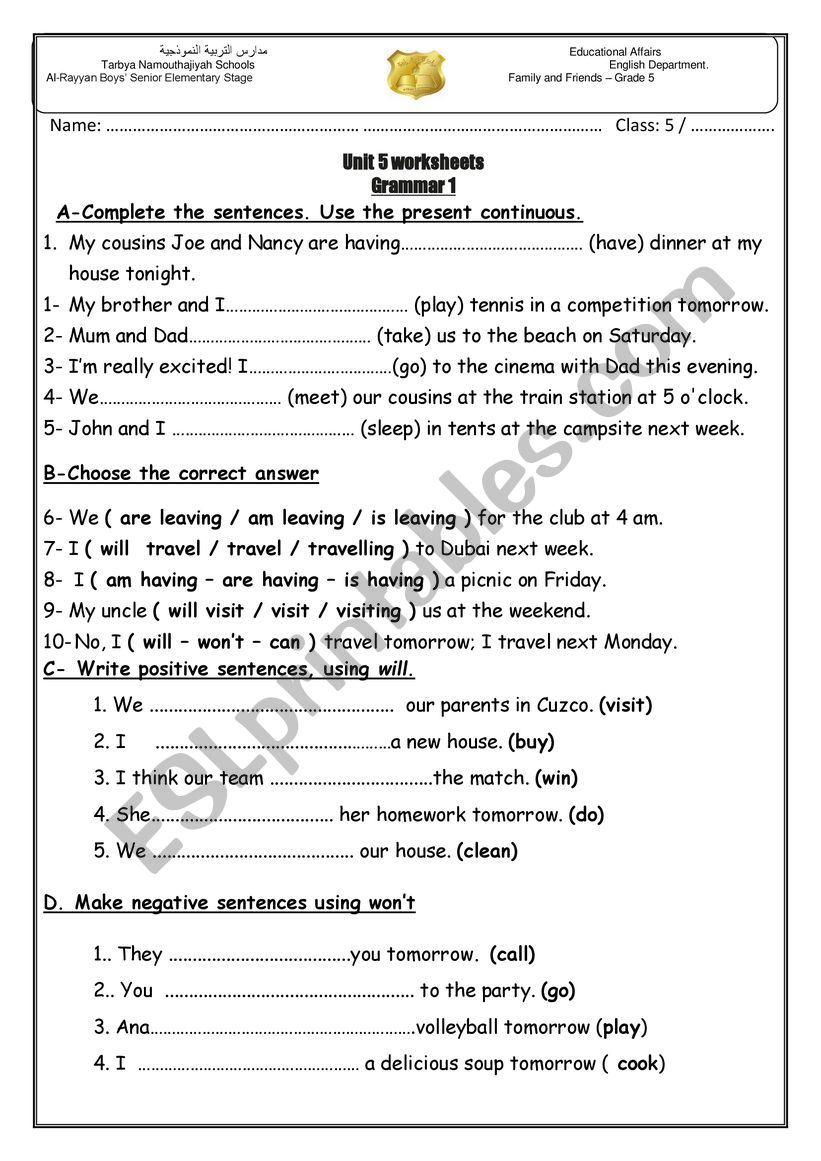 Present Continuous For Future ESL Worksheet By Ziezou