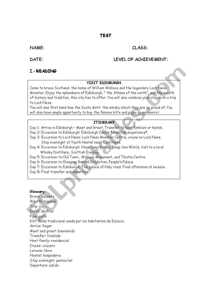 written test worksheet